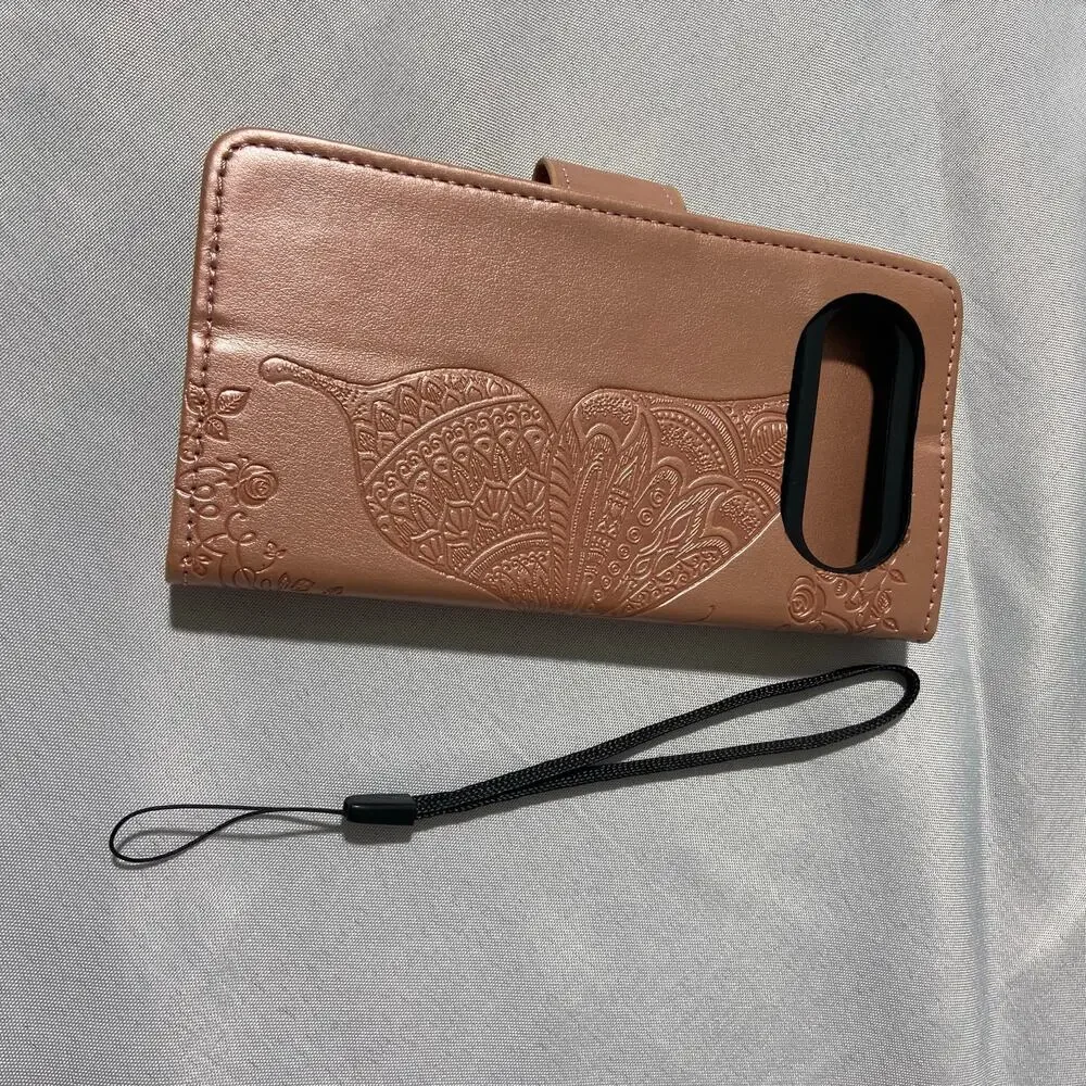 Embossed Butterfly PU Leather wallet phone case for Google Pixel 8 Rose Color